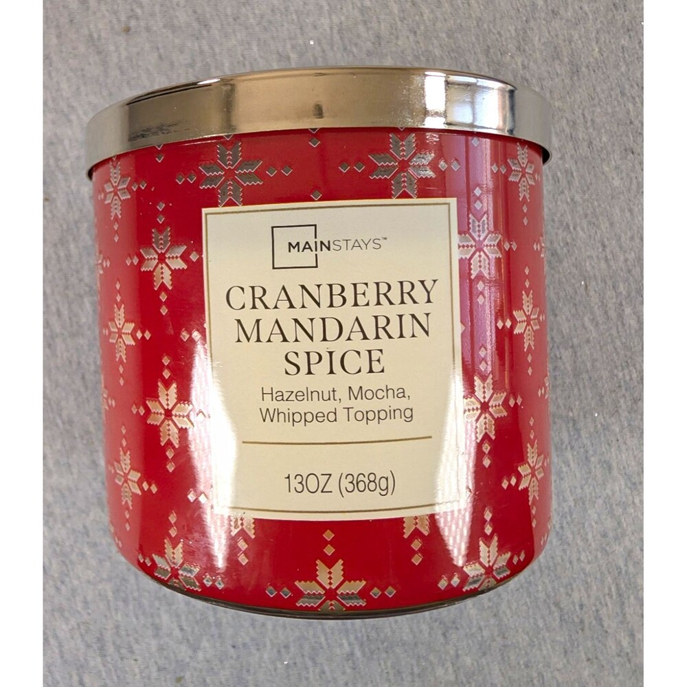 Mainstays Cranberry Mandarin Spice Multiple Wick Jar Candle 13 oz Red Silver